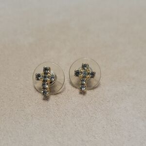 Crystal Cross Stud Earrings in Gold and Silver